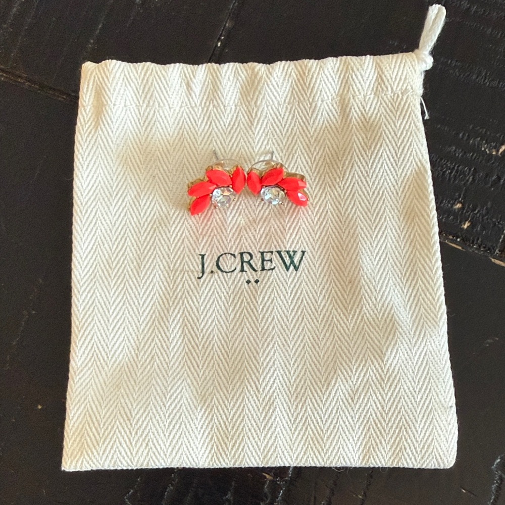 J. Crew Coral Leaf Crystal Stud Earrings